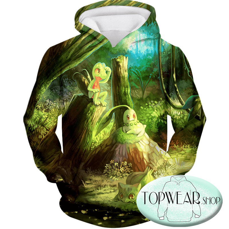 Pokemon Hoodies - Treecko and Chikorita Cool 3D Hoodie