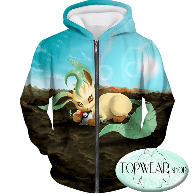 Pokemon Hoodies - Wolf Grass Type Pokemon Leafeon Zip Up Hoodie