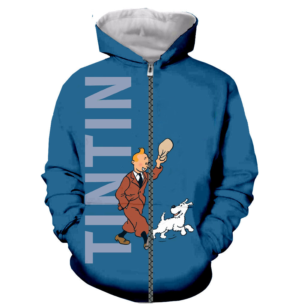 The Adventures of Tintin 3D Printed Zip Up Hoodies