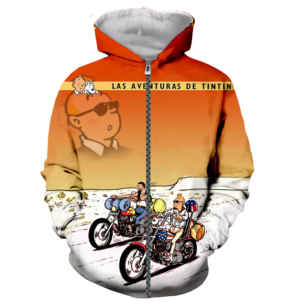 The Adventures of Tintin 3D Printed Zipper Hoodies