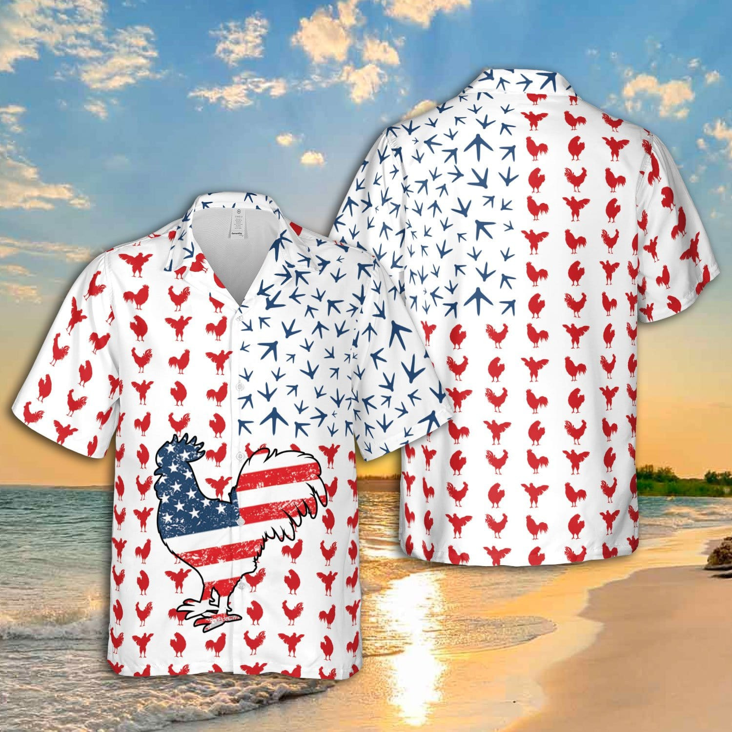 4Th July Rooster American Flag Unisex Hawaiian Shirts 25621H