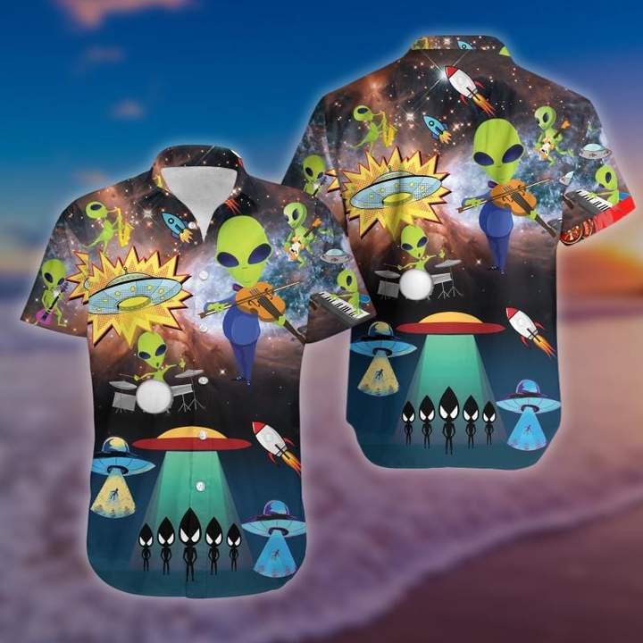 Aliens With Music Hawaiian Shirt  Unisex  Adult  Hw3708