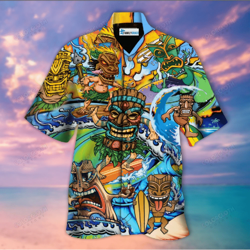Aloha Tiki Surfing Into The Sunset Unisex Hawaiian Shirt Ht060503 1 Aloha Tiki Surfing Into The Sunset Unisex Hawaiian Shirt Ht060503