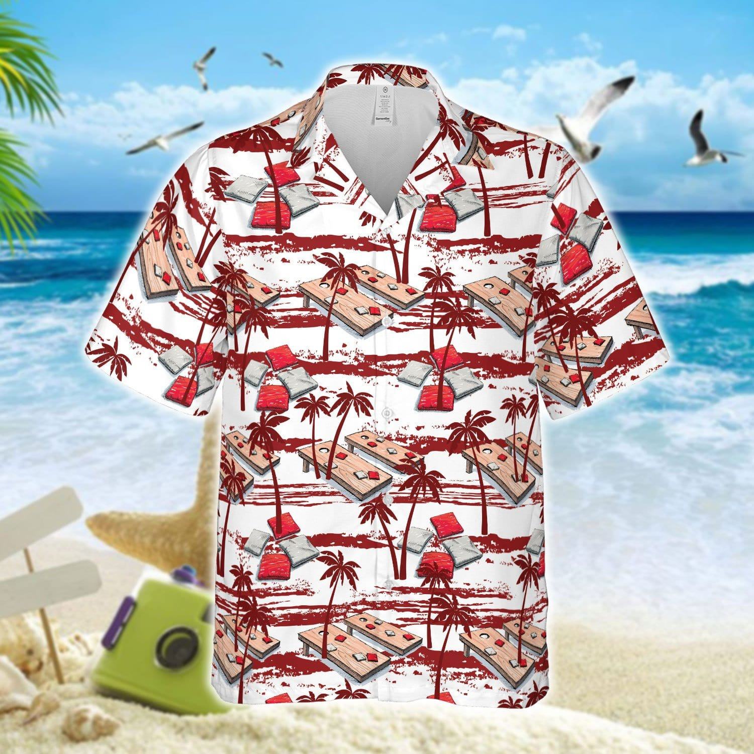 Amazing Cornhole Red Palm Tree Unisex Hawaiian Shirts - Beach Shorts 120721H