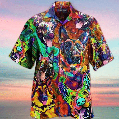 Amazing German Shepherd Colorfull Hippie Hawaiian Shirt  Unisex  Adult  Hw3944
