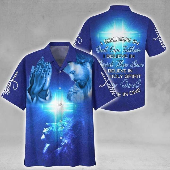 Amazing Jesus I Believe In God Blue Cross Lion Hawaiian Shirt  Unisex  Adult  Hw5653