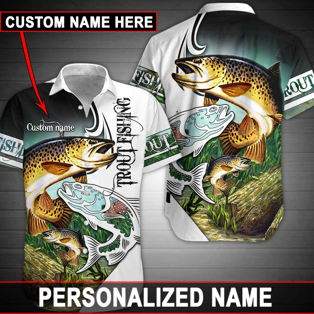 Trout Fishing Custom Name Aloha Hawaiian Shirts Kv