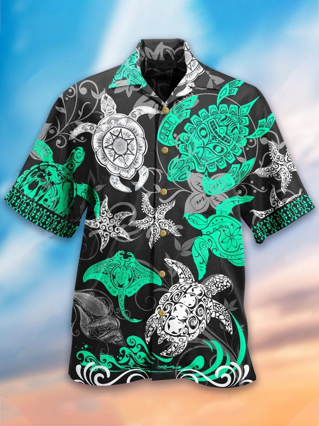 Turtle Turquoise Hawaiian Aloha Shirts Summer Holiday Dh