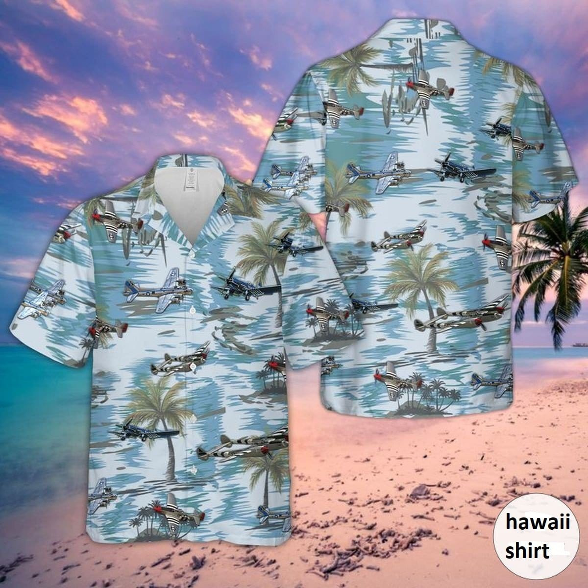 Us Air Craft Palm Tree 4Th Of July Hawaiian Aloha Shirts V