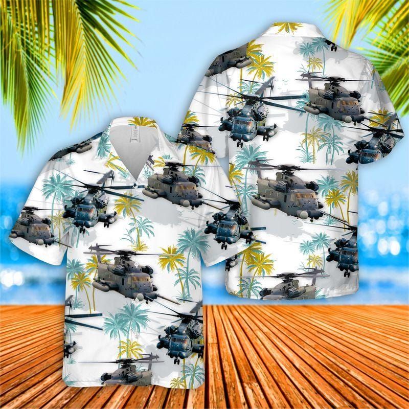 Us Air Force Sikorsky Mh-53 White Palm Tree Unisex Hawaiian Shirts - Beach Shorts