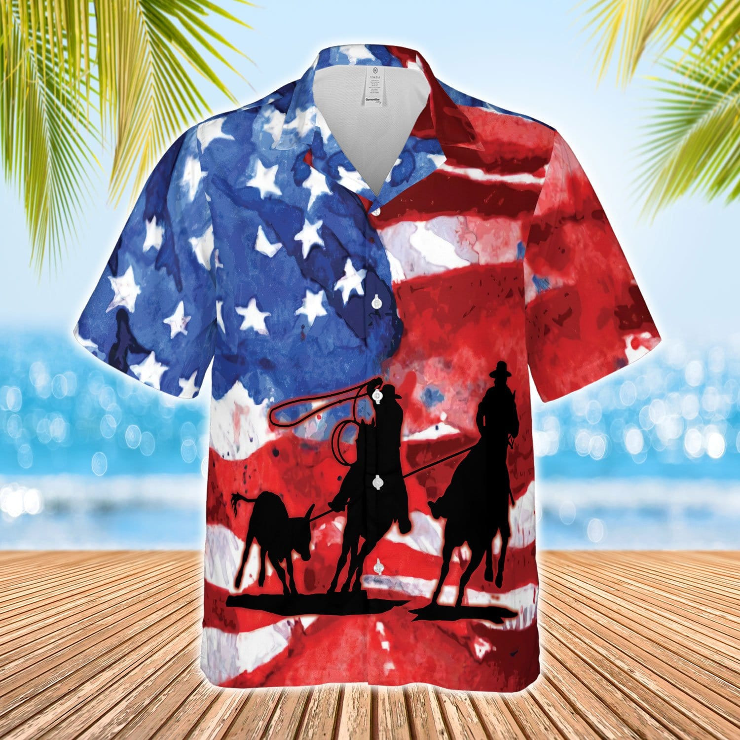 Us Team Roping Water Color Flag Unisex Hawaiian Shirts - Beach Shorts 210721H