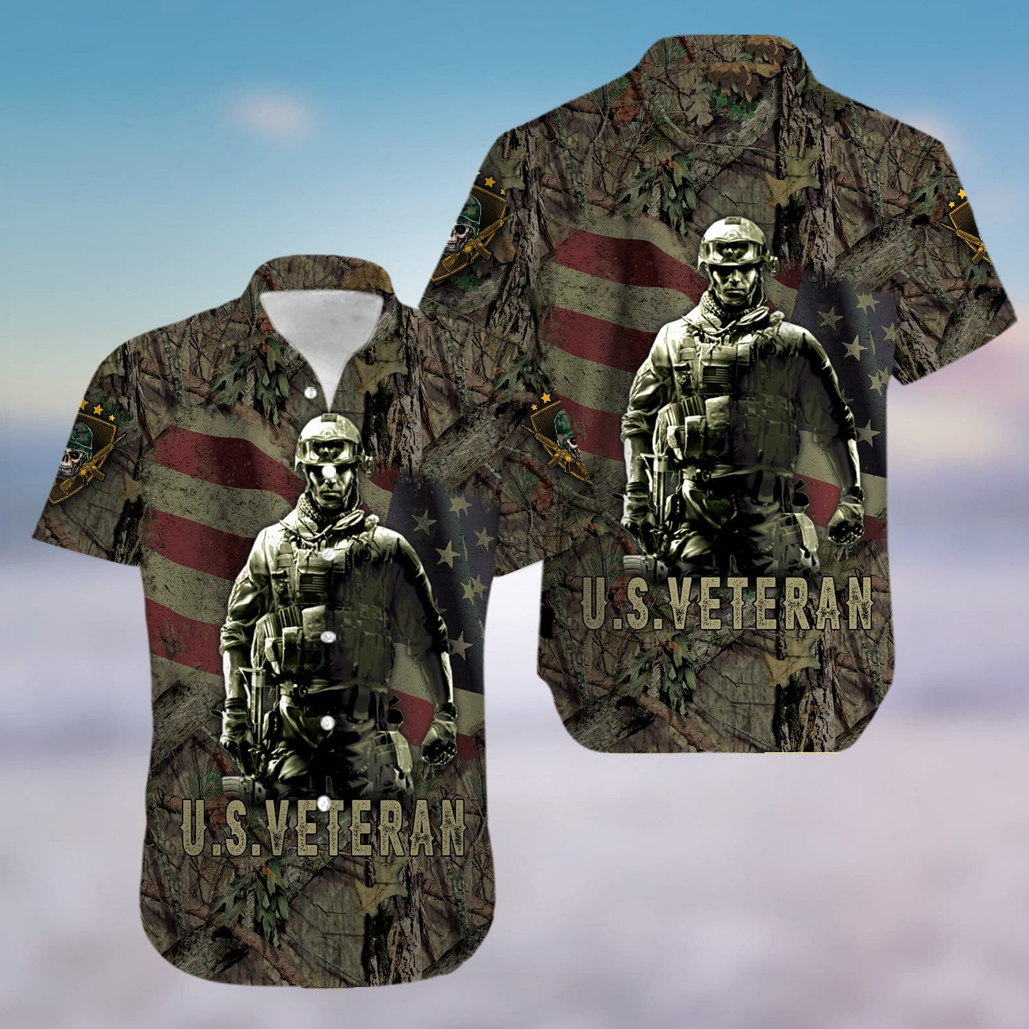 Us Veterans Forest Camo Soldiers Hawaiian Aloha Shirts V
