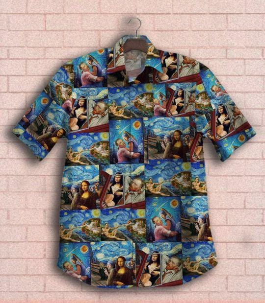 Van Gogh Hangout With Mona Lisa Under Starry Night Hawaiian Aloha Shirts Vi