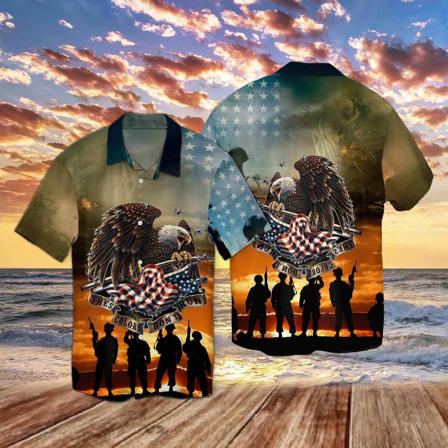 Veteran These Colors Dont Run Eagle American Hawaiian Aloha Shirts Va