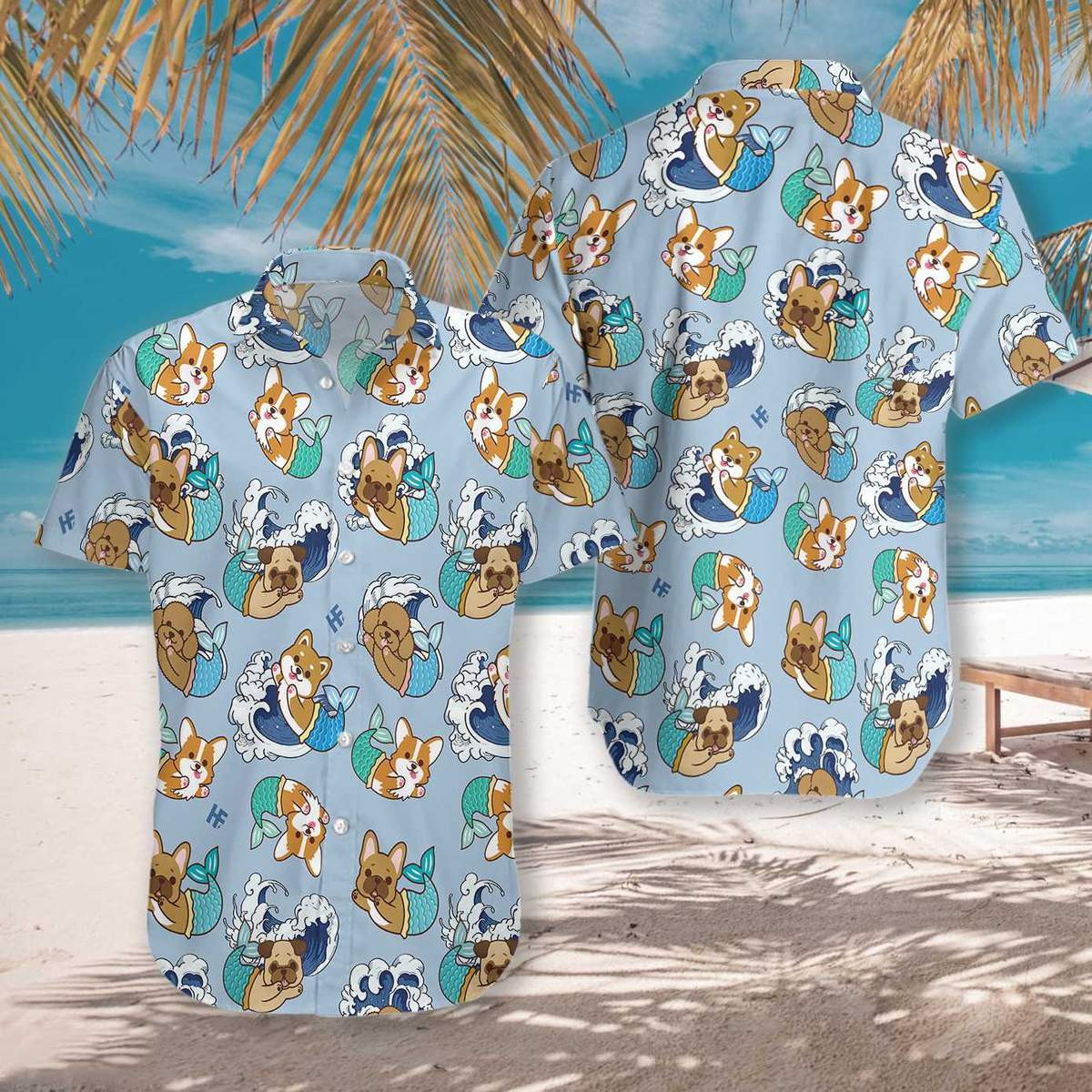 Wave Seamless And Dog Mermaid Aloha Hawaiian Shirts Dh