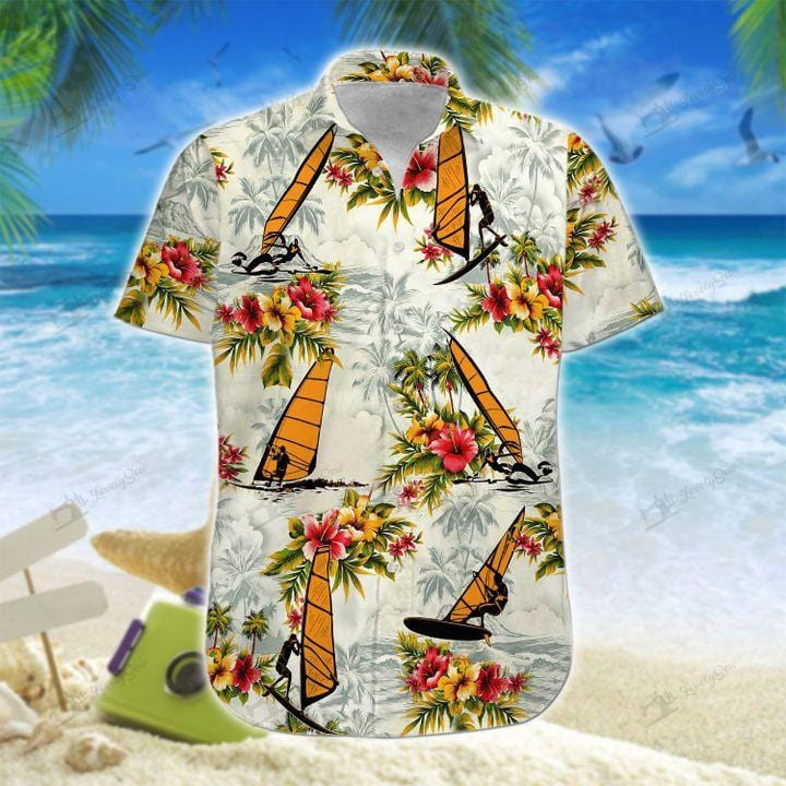 Windsurfing Yellow Tropical Flower Unisex Hawaiian Shirts - Beach Shorts