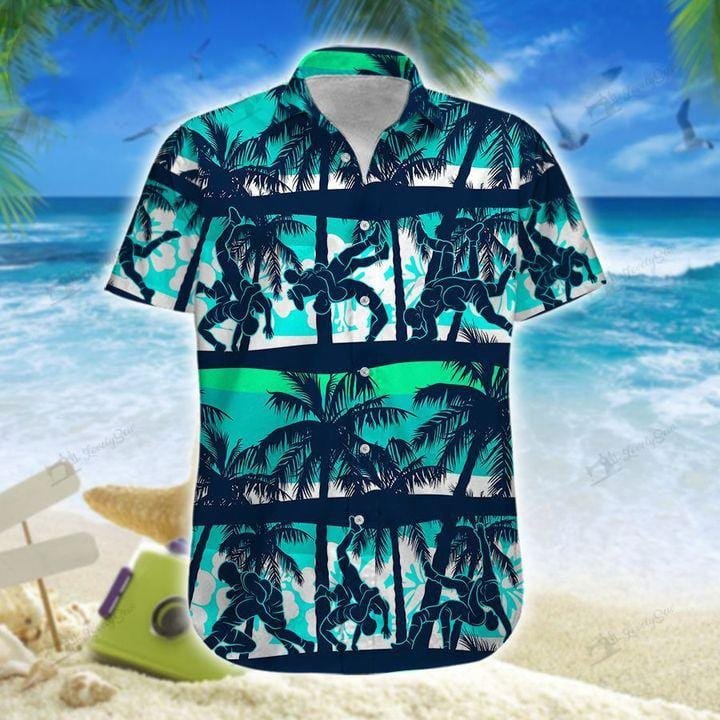 Wrestling Time Green Palm Tree Pattern Unisex Hawaiian Shirts - Beach Shorts