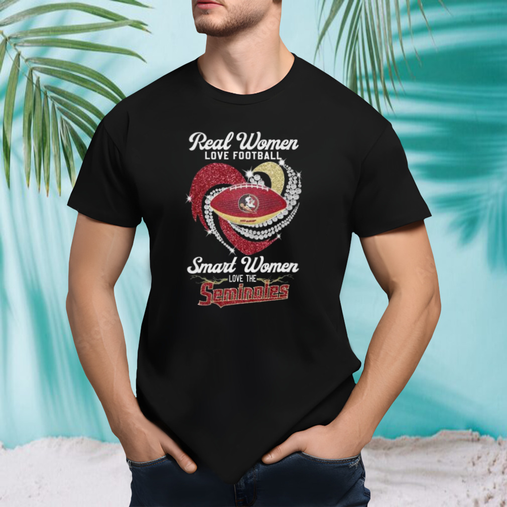 Real Women Love Football Smart Women Love The Florida State Seminoles Diamond Heart 2023 Shirt