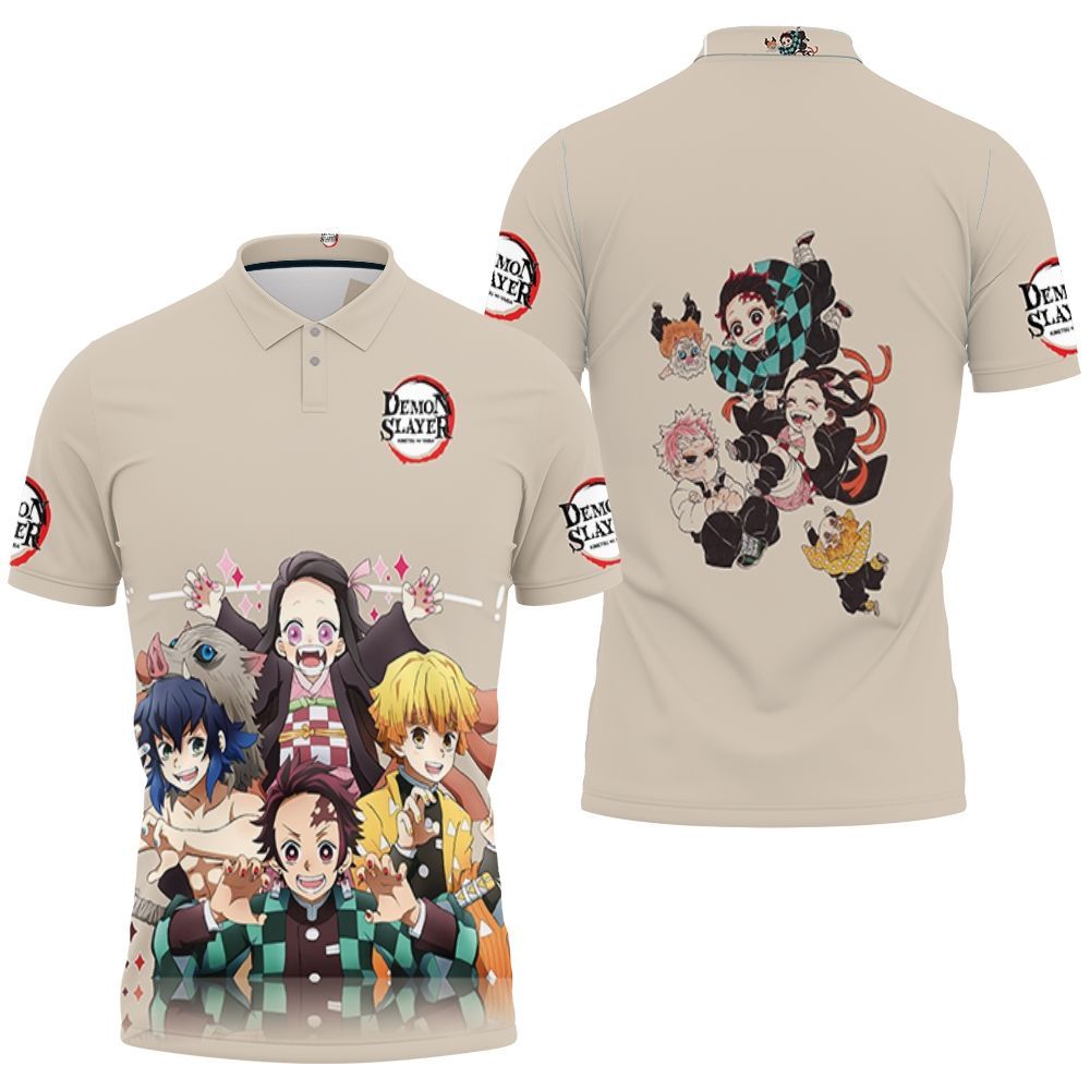 Anime Kimetsu No Yaiba Tanjiro And Nezuko And Inosuke Polo Shirt All Over Print Shirt 3d T-shirt