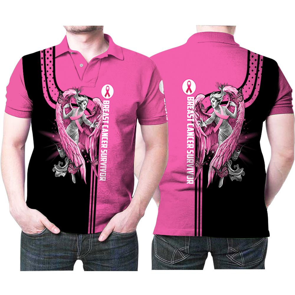 Breast Cancer Survivor Angel Motivational Pink Ribbon 3d Designed For Breast Cancer Warrior Polo Shirt All Over Print Shirt 3d T-shirt