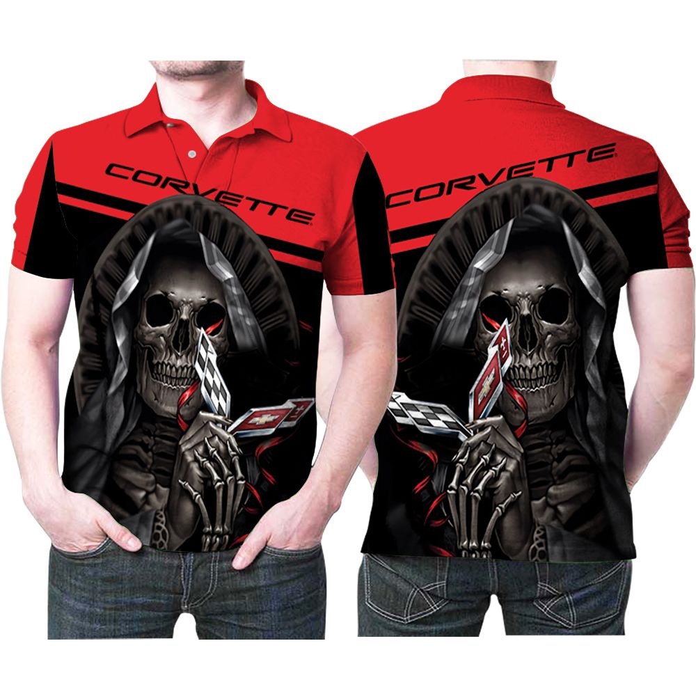 Chevrolet Corvette Maiden Skull Hold Corvette Logo 3d Printed Gift For Corvette Fan Polo Shirt All Over Print Shirt 3d T-shirt