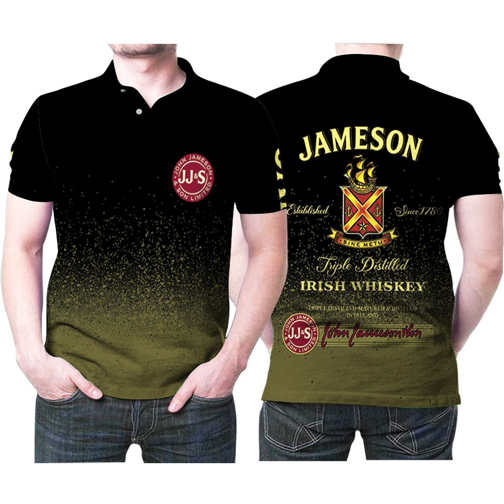 Jameson Irish Whiskey Triple Distilled Logo Wine Brand 3d Designed Allover Gift For Jameson Fans Wine Drink Lovers Polo Shirt