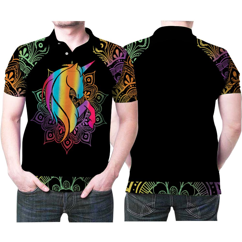 Lgbt Unicorn Mandala Pattern Pride Flag 3d Designed For Lgbt Supporters Yogis Polo Shirt All Over Print Shirt 3d T-shirt