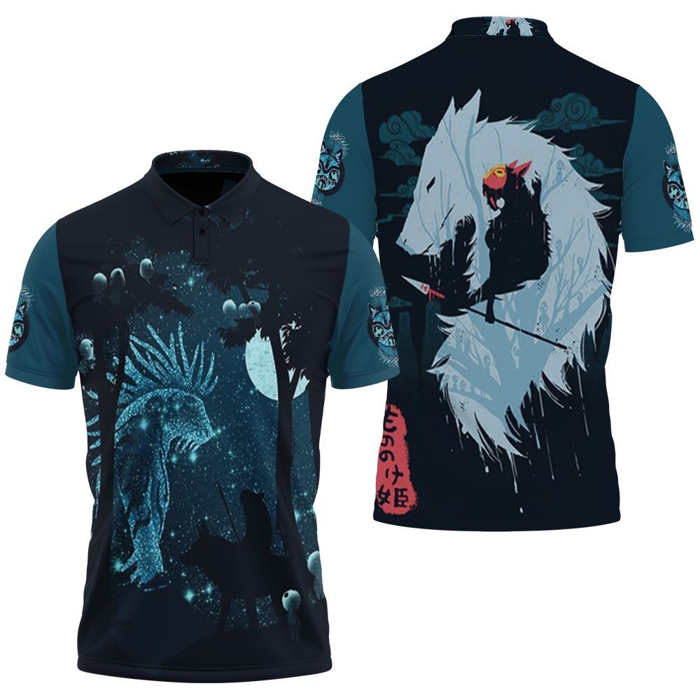 Princess Mononoke San And Her Wolf At Night Polo Shirt All Over Print Shirt 3d T-shirt