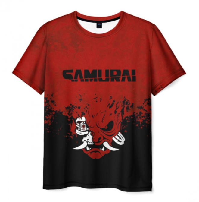 Samurai Cyberpunk 2077 red text print shirt