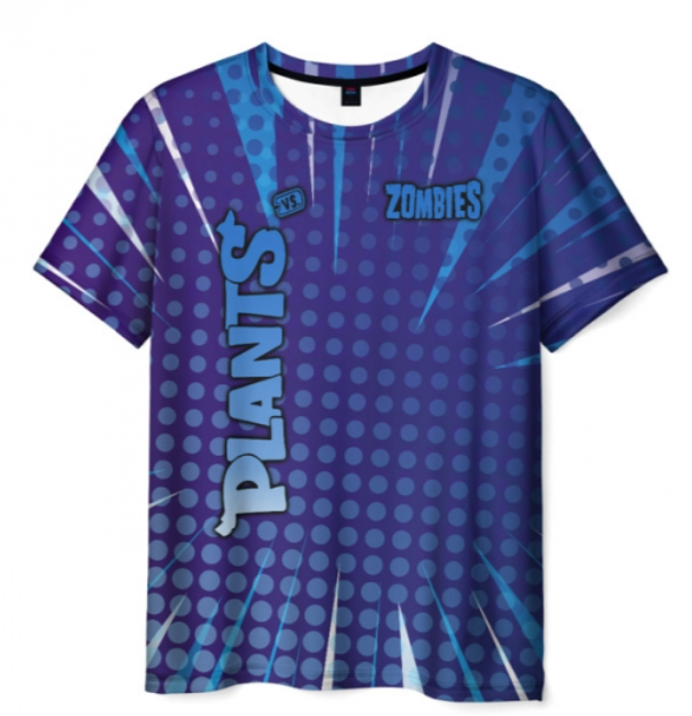 blue design print title Plants vs Zombies 3D T-shirt