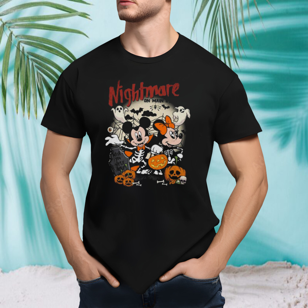 Disney Mickey And Minnie Mouse Nightmare On Main Street Wish You Were Here Halloween 2023 T-shirt