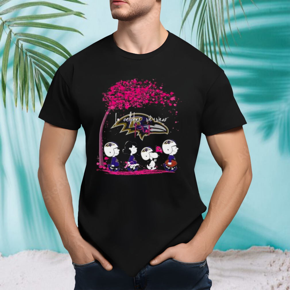 Peanuts Characters Baltimore Ravens In October We Wear Pink Fall shirt