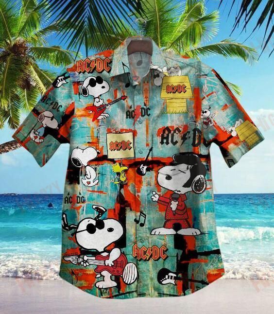 AcDc Band Dog Vintage Snoopy For Man And Woman Print Short Sleeve Hawaiian Shirt