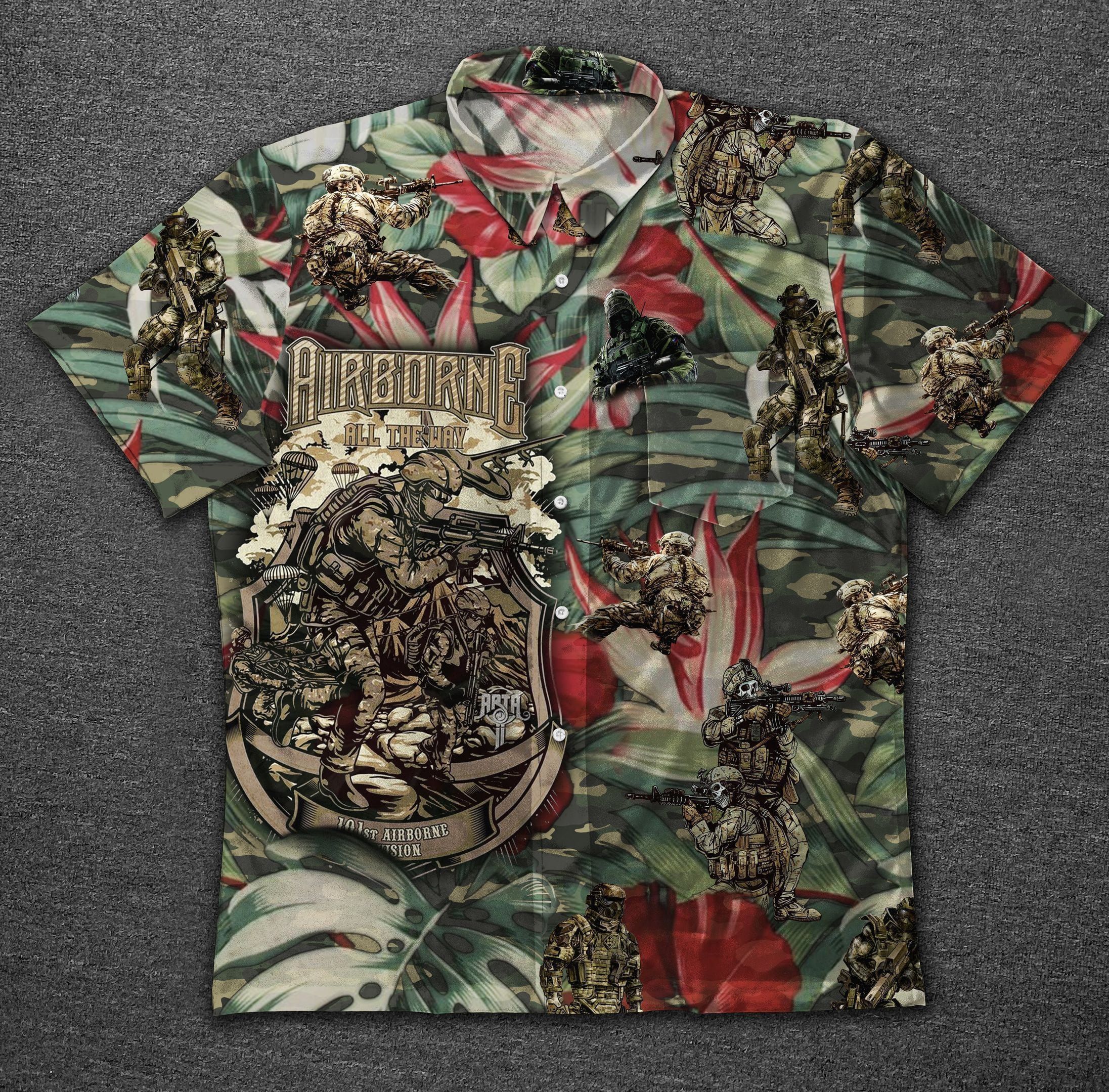 Airborne All The Way Us Army Hawaiian Aloha Shirts Vi