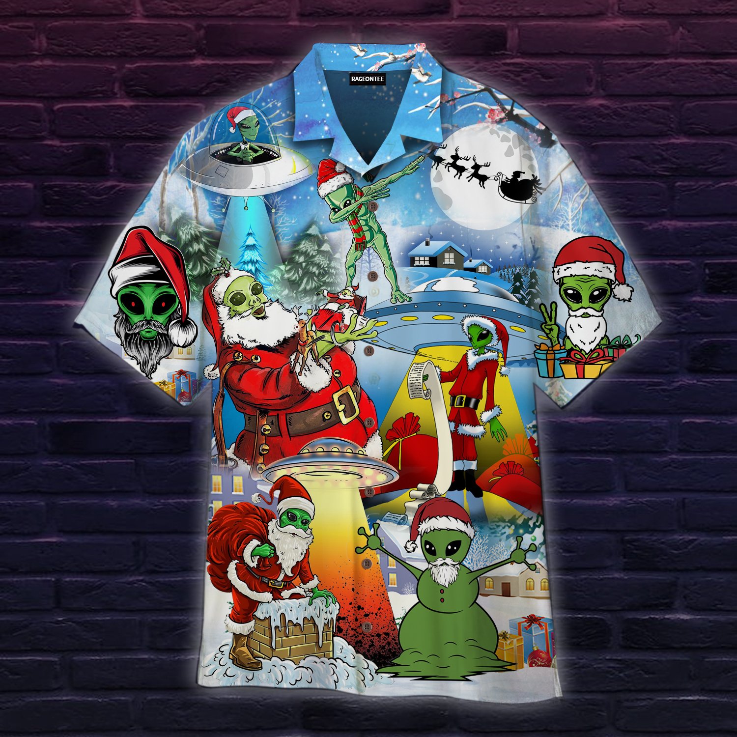 Alien And Santa Claus At Christmas Hawaiian Shirt  For Men _amp Women  Adult  Wt1209