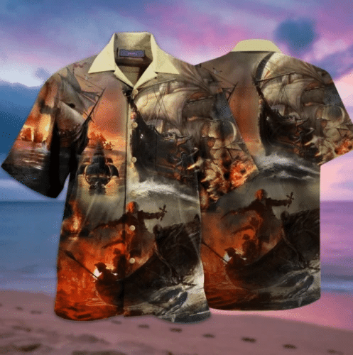 Amazing Fighting Pirate Ships Hawaiian Shirt Unisex Adult Hw4234