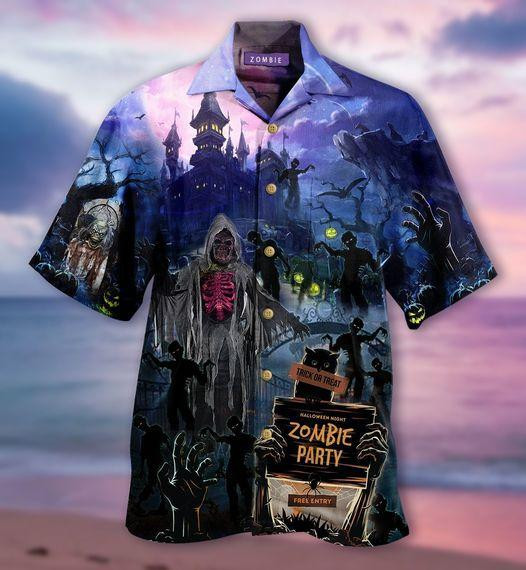 Amazing Zombies Party Halloween Hawaiian Shirt  Unisex  Adult  Hw3763