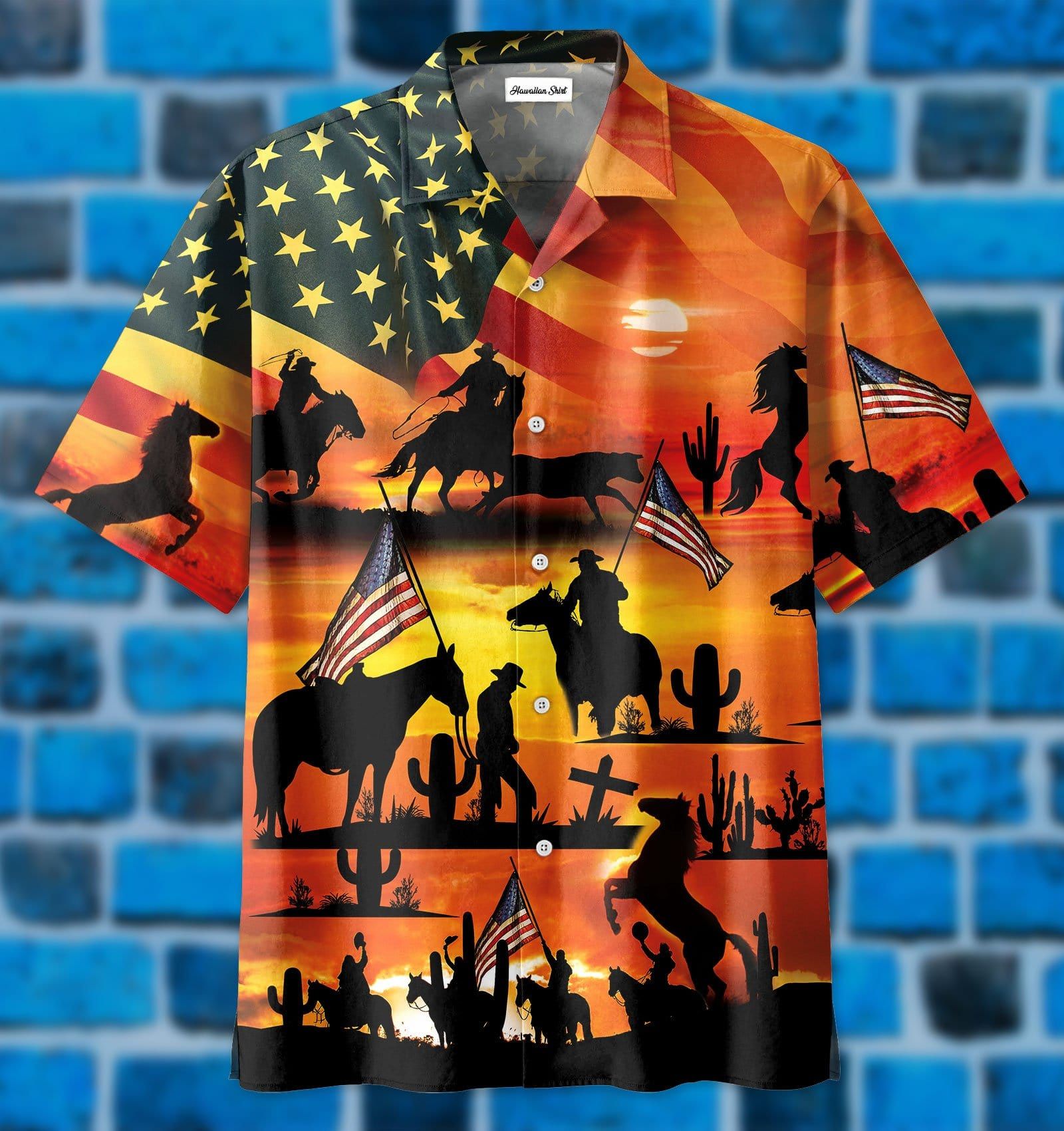 American Cowboy Sunset Full Printing Hawaiian Shirt 11821Dh