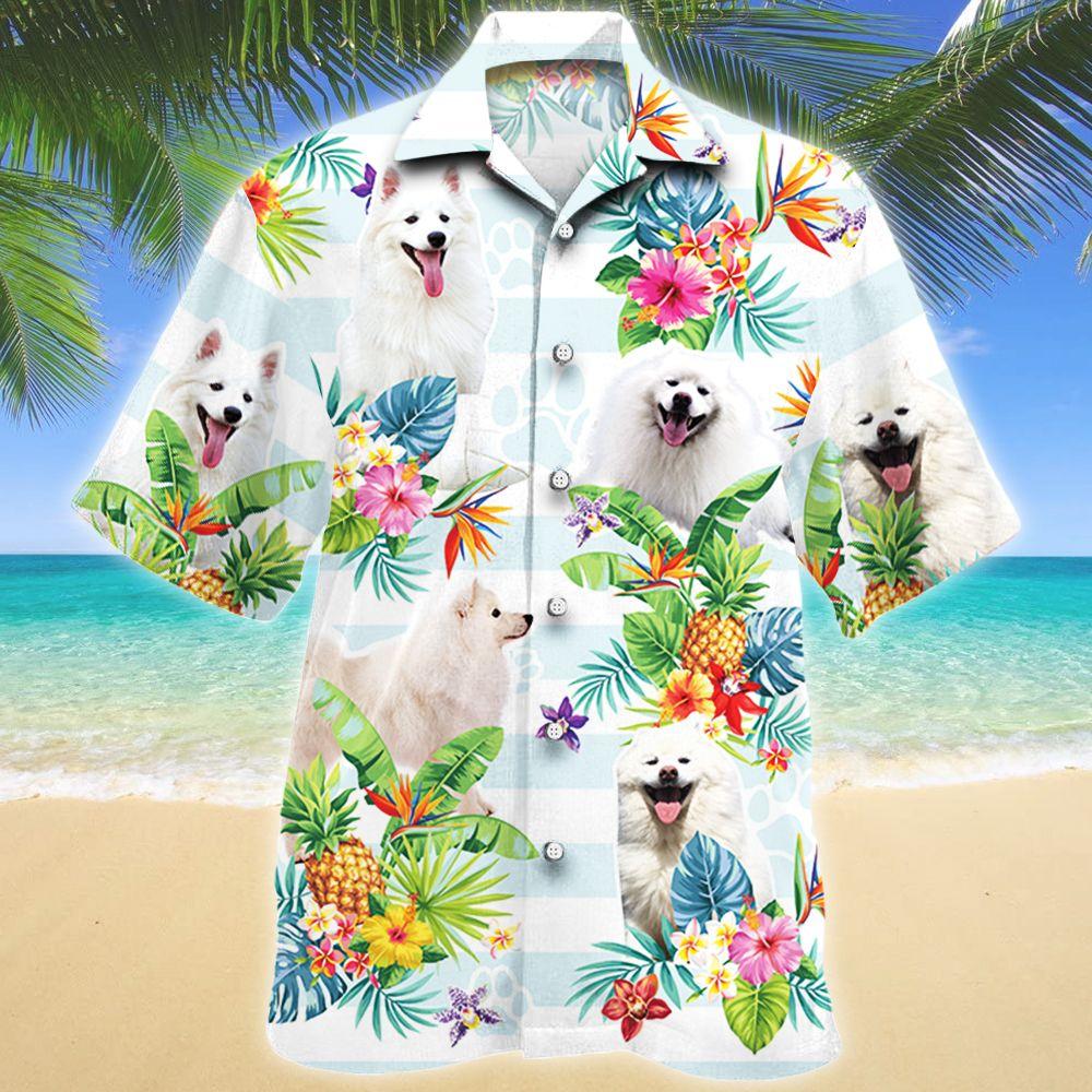 American Eskimo Dog Tropical Flower  Hawaiian Shirt  For Men _amp Women  Adult