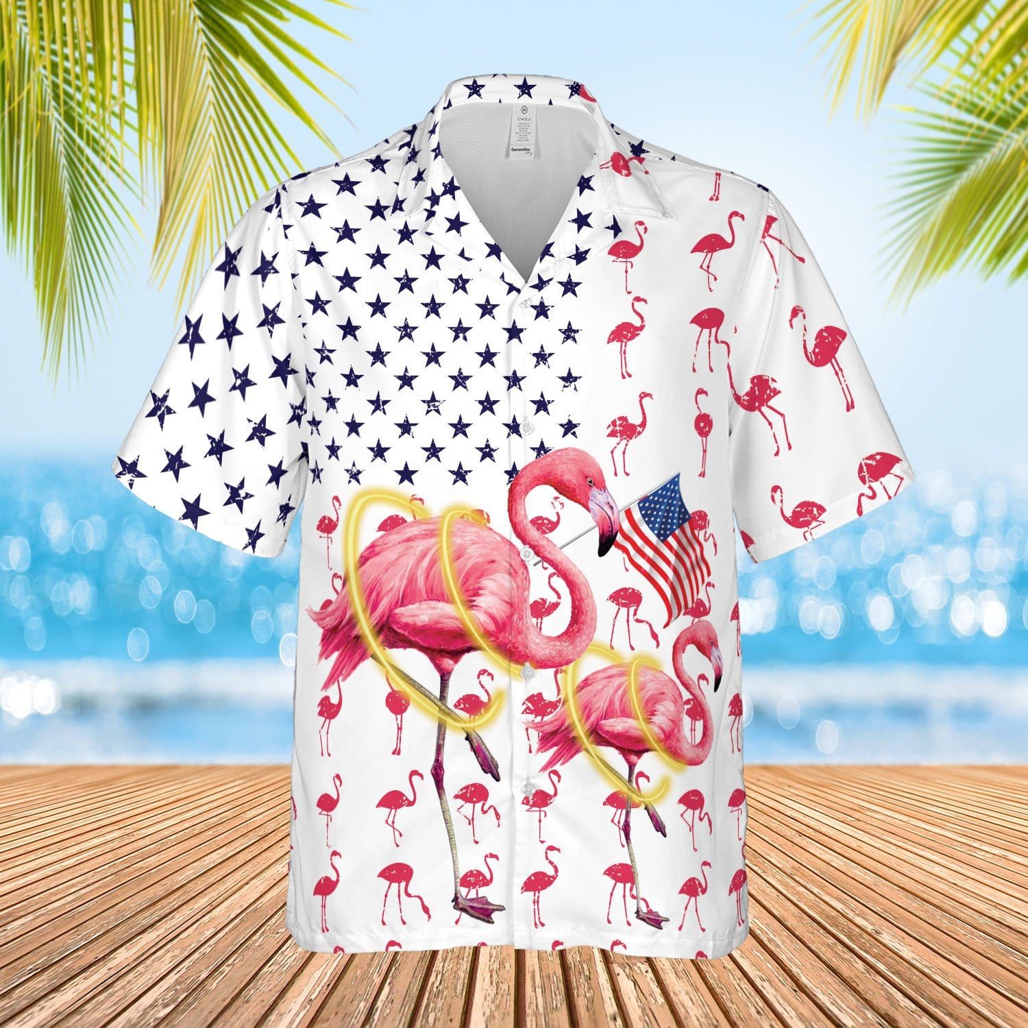 American Flag Flamingo Independence Day Unisex Hawaiian Shirts - Beach Shorts 200721H