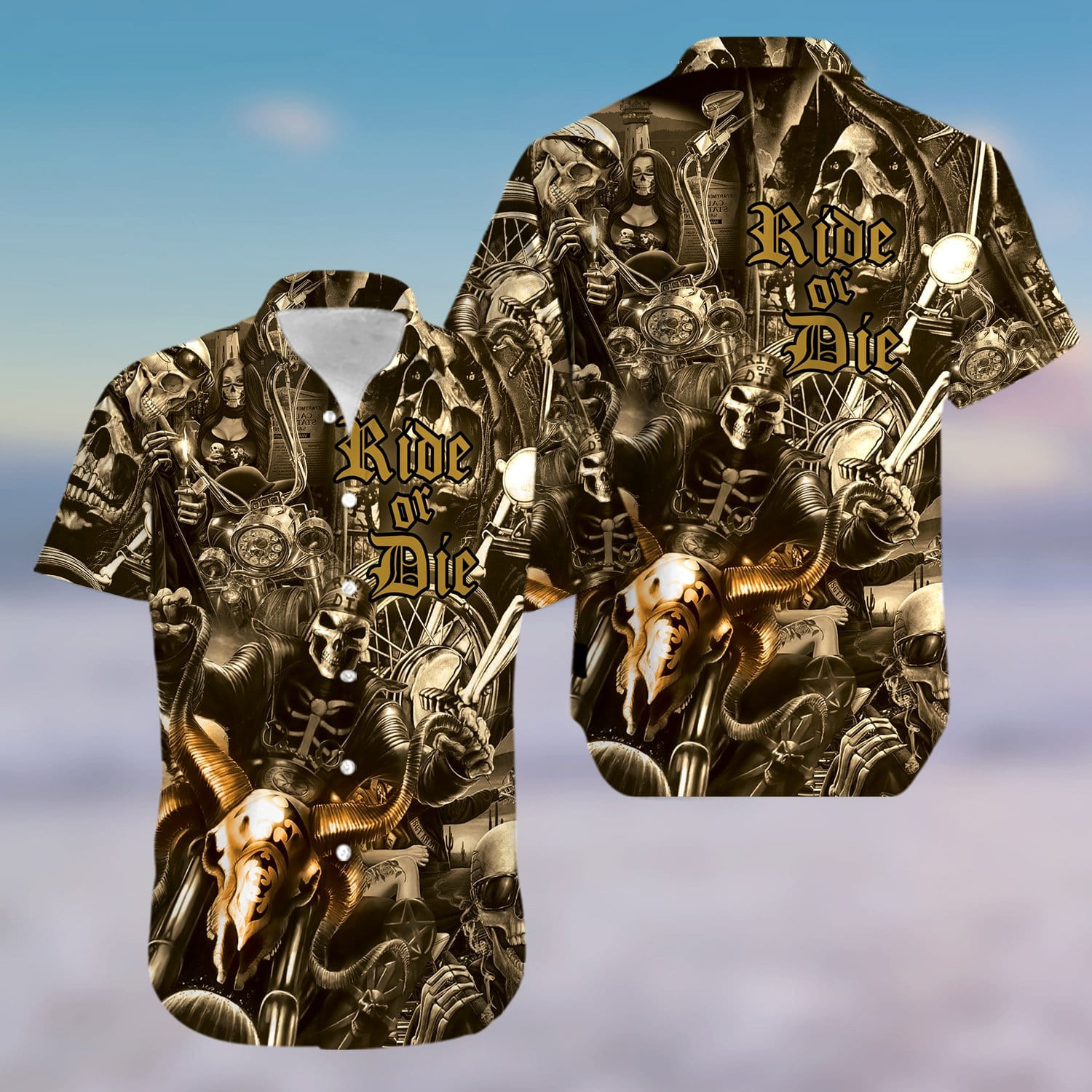 American Motorcycles Gothic Skull Ride Or Die Hawaiian Aloha Shirts Kv