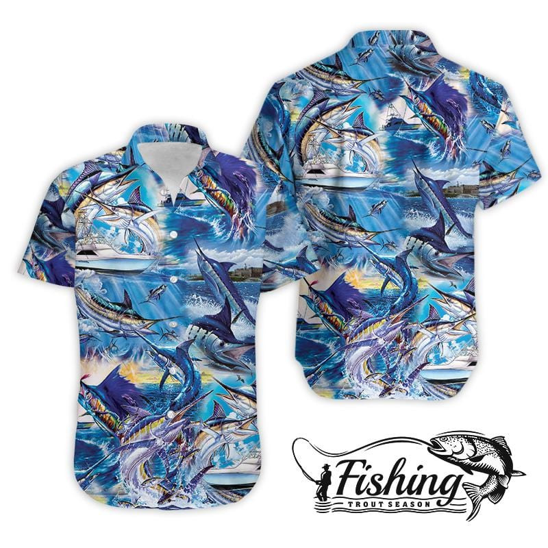 Atlantic Blue Marlin Fishing Unisex Hawaiian Aloha Shirts 24521Dh