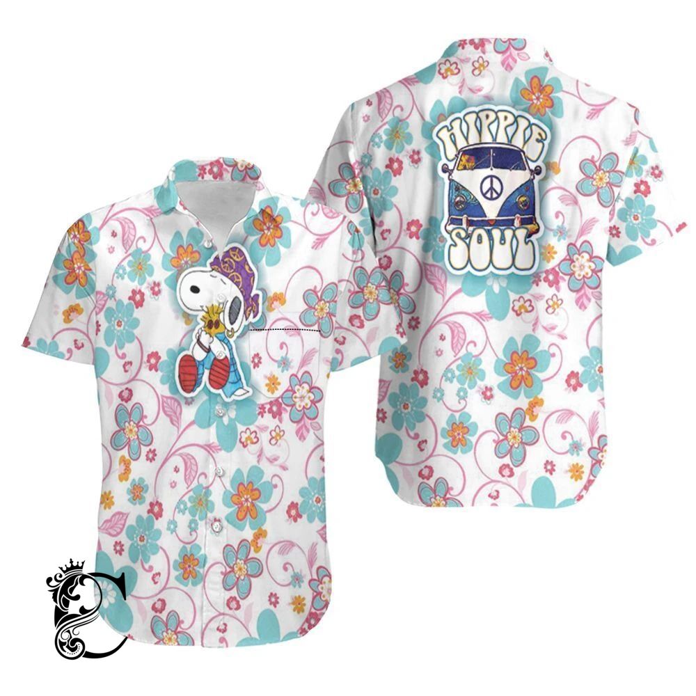 Beach Shirt Hippie Snoopy Hug Woodstock Hawaiian Shirt- Chillicothemall