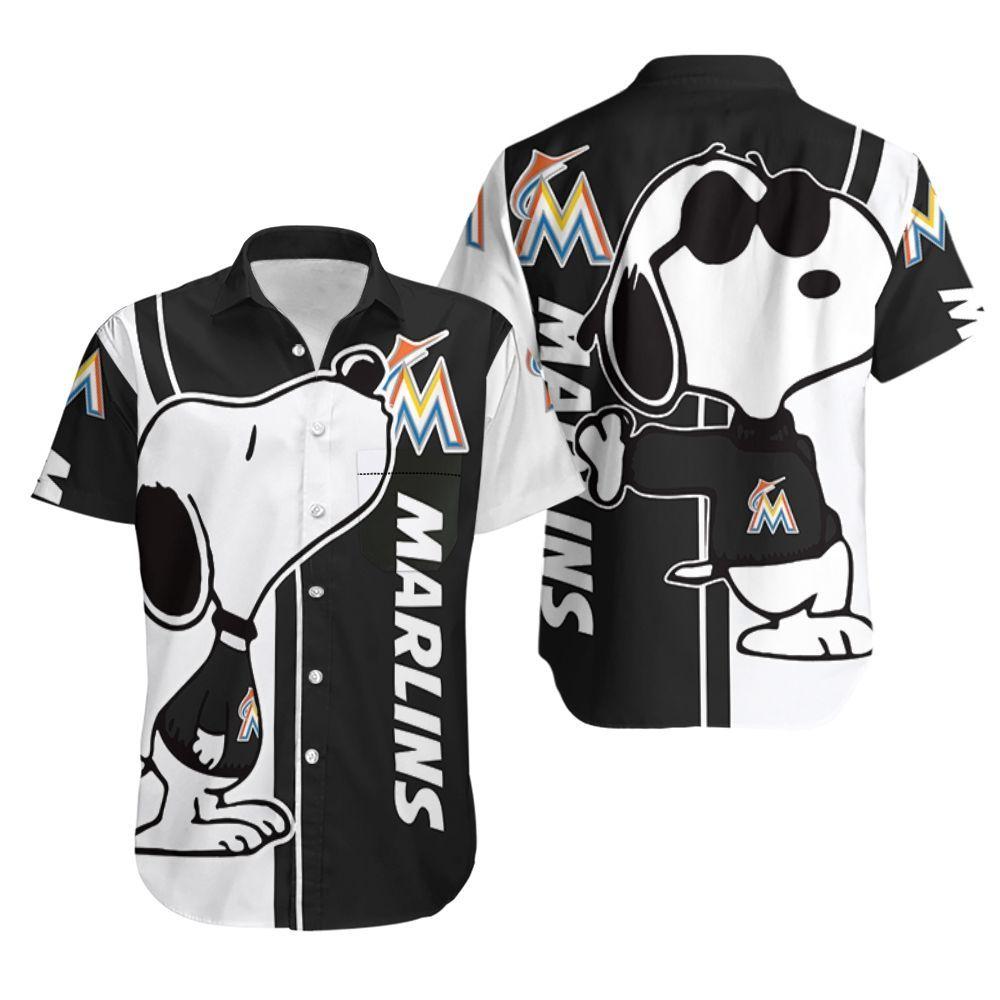 Beach Shirt Miami Marlins Snoopy Lover 3D Printed Hawaiian Shirt