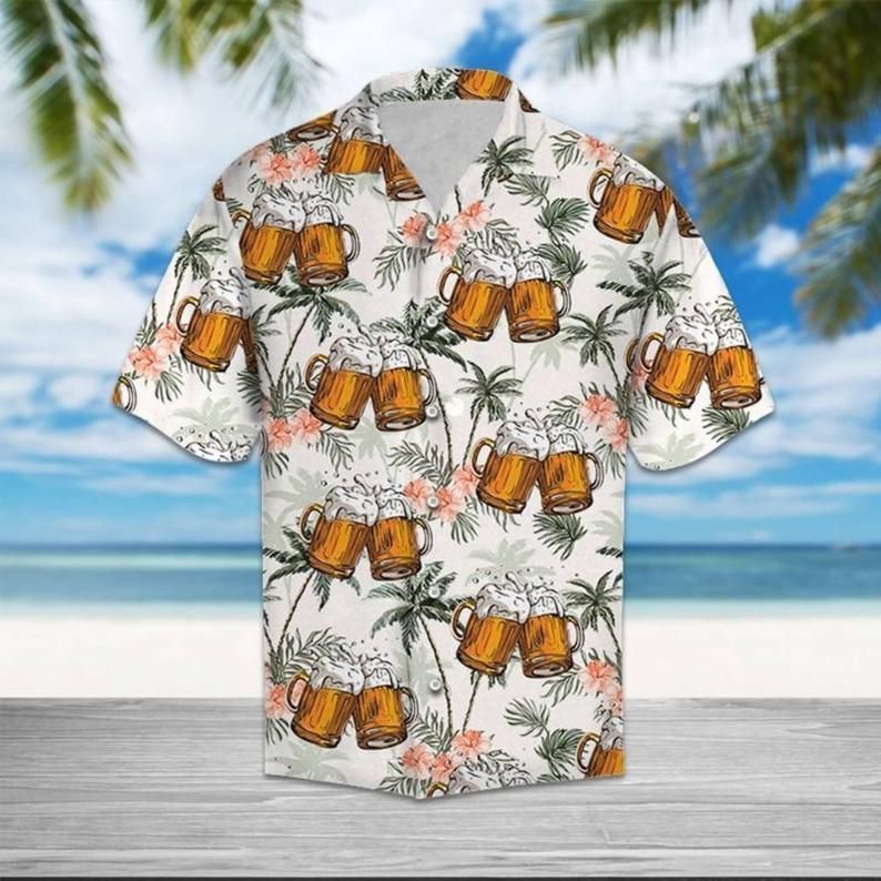 Beer Tropical Vintage Hawaii Shirt, Bear Hawaiian Summer Beach Vacation Shirts, Gift For Friend, Family Shirt