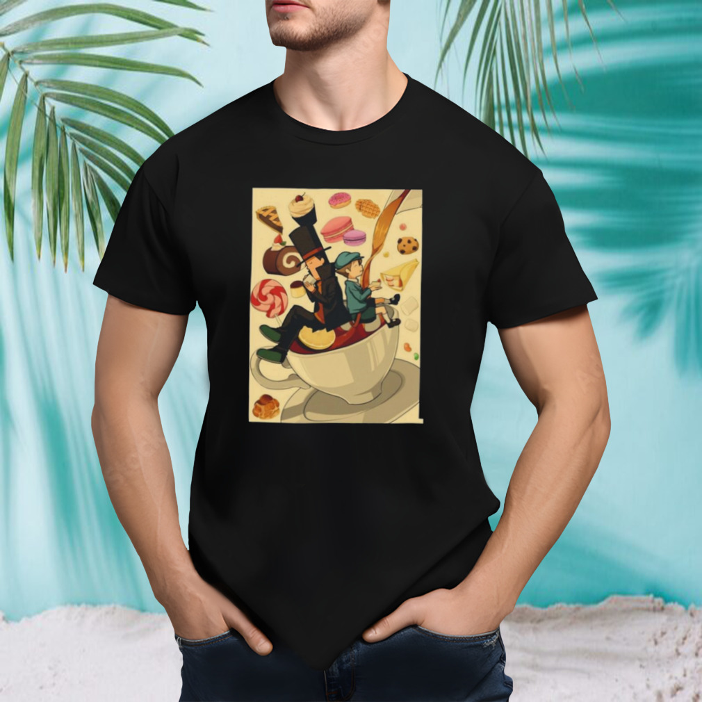 Professor Layton and Luke coffee fanart art design t-shirt