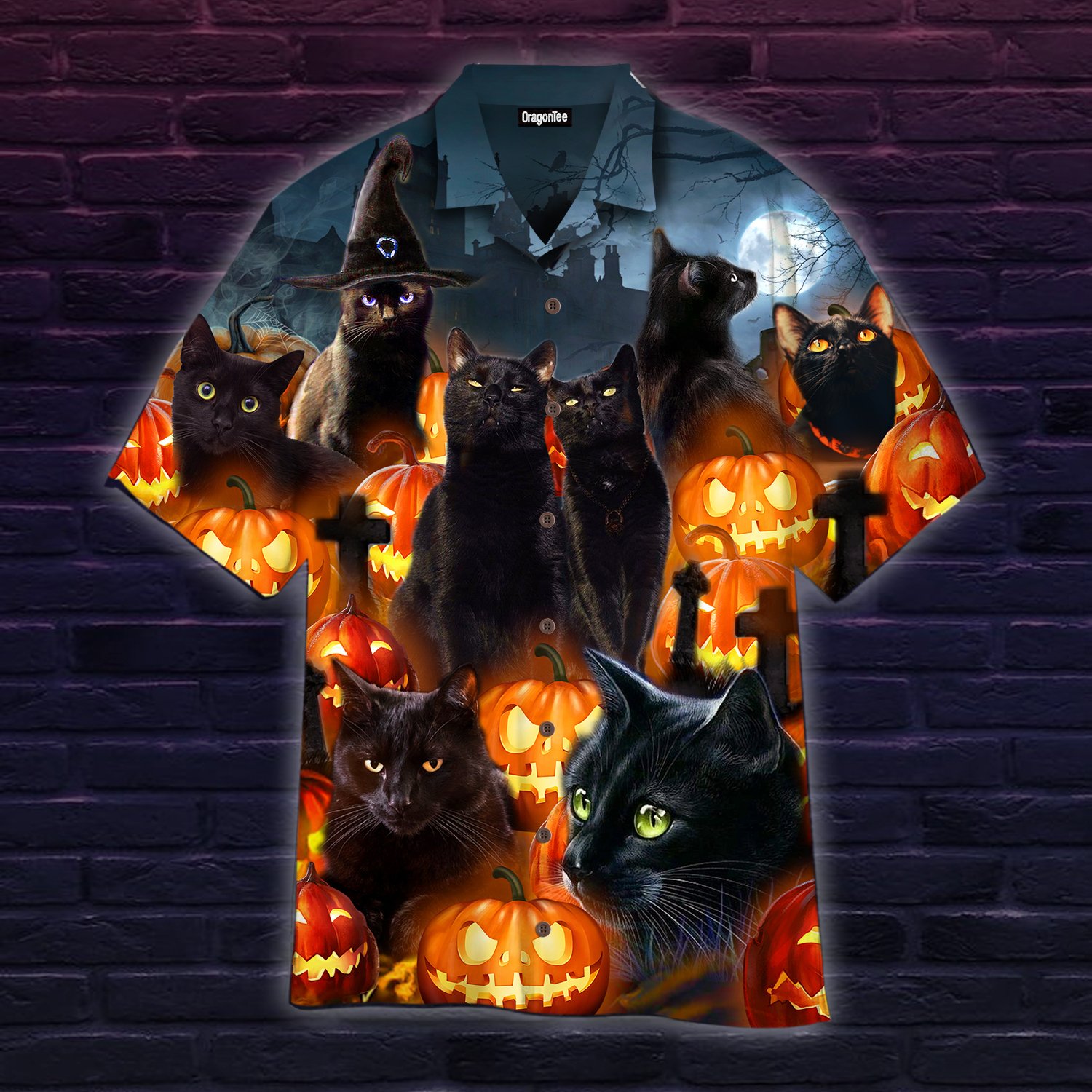 Black Cat And Scary Halloween Pumpkin Hawaiian Shirt  For Men _amp Women  Adult  Wt1521