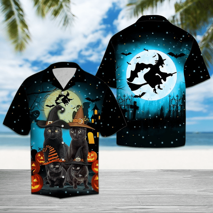 Black Cat Family Halloween Hawaiian Shirt  For Men _amp Women  Adult  Hw4254