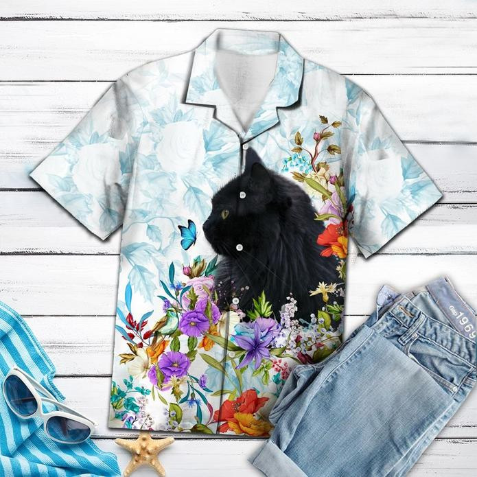 Black Cat Floral Hawaiian Shirt  Unisex  Adult  Hw5476