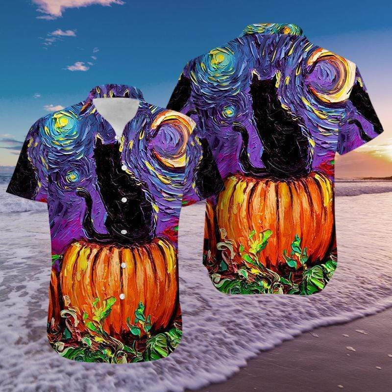 Black Cat Halloween Hawaiian Shirt  For Men _amp Women  Adult  Hw8955